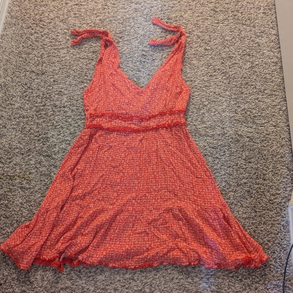Coral Tie Strap Sundress with Ruffled waist and hem | Cottagecore • Summer • Boh - Picture 2 of 6